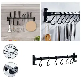 Kitchen Storage Rail Rack Wall Mounted Utensil Hanging Hanger 6 Hooks Holder Tool