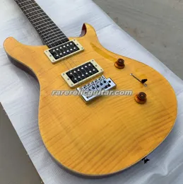 Stock privato Paul Yellow Flame Top in acero Chitarra elettrica Pearl Offers Anello intarsio Tremolo Birdge Whammy Bar Hardware cromato