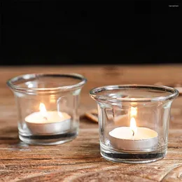Kerzenhalter, Glashalter, Kerzenständer, klein, dekorativ für Tischdekoration, Bernstein