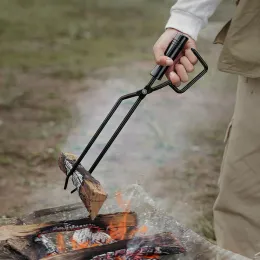 Ferramentas de acampamento ao ar livre churrasco carvão braçadeira portátil durável cozinhar pinças fogo clipe piquenique cozinha panelas ferramenta acessórios preto