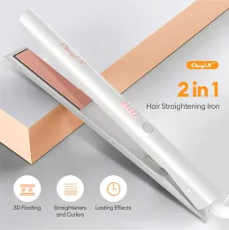Irons CkeyiN 25mm Hair Curler and Straightener 2 in 1 PTC Fast Heating Flat Iron Electric Adjustable Temperature Curling Iron