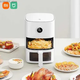 Air Fryers Jia Intelligente Luftbraten Pan Pro 4L Heiße Ofen Koch Utensil visuelle Fensteranwendung Timed OLED -Bildschirm Ölfrei 360 Heißluft Fry Fry Pan Y240402