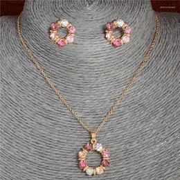 Colar brincos conjunto minhin especial rosa criado strass pingente brinco para menina delicado bonito cor de ouro jóias de casamento