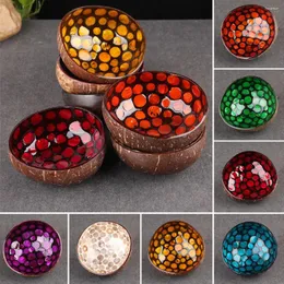 그릇 자연 기하학적 모양 코코넛 쉘 그릇 요리 부엌 페인트 공예 홈 장식 7 색