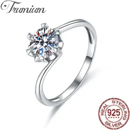 Rings Trumium 1Ct 925 Sterling Silver Women Ring Six Claw Twisted Design Love Snowflake Zircon Unique Proposal Rings for Girlfriend