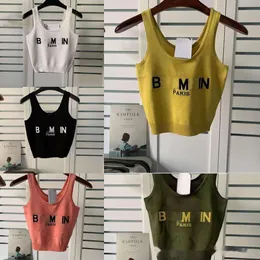 Mode nisch varumärke baba ny vår sommar stickning designer tank top kvinnor lyx jacquard brev u-hals kort väst griptoppdräkt