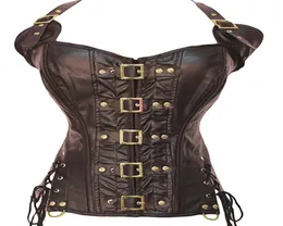 Whole2016 nuovo Balck Brown Leather Overbust steampunk Corsetto overbust abbigliamento gotico korsett corse corsetto corpete e esparti8001169