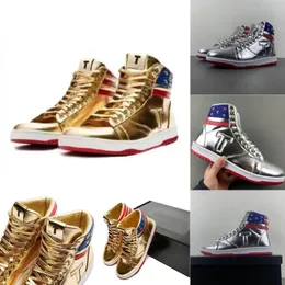 Projektant T Trump Never Surrender Buty Basketball Casual Sneakers High Tops Silver Gold Mężczyźni Mężczyźni Kobiety Walk Sneaker Sport Trendy koronkowy trener letni