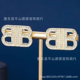 jewelry bb earring B-shaped earrings exaggerated letter inlaid with diamond brass light luxury s925 silver needle for women N9ZO