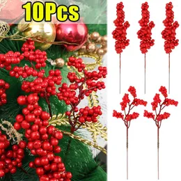 Dekorativa blommor 10/1st juldekoration Red Berries Artificial Flower Wreath Tree Decorations For Home Xmas Party Table Ornaments