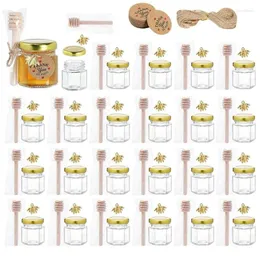 Storage Bottles 1.5oz 20 Pack Mini Honey Jars Party Favors In Bulk With Dipper Gold Lids Cute Bee Pendants Perfect For Baby Shower Wedding