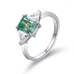 Anelli a grappolo BOEYCJR Anello in argento 925 con taglio radiante da 2 ct 6x8 mm Anello di fidanzamento con moissanite verde blu VVS1 per donna