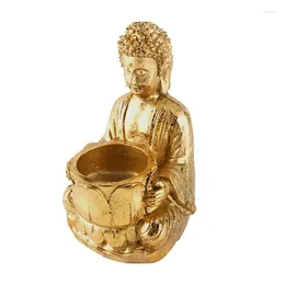 Ljushållare Buddha Statue Tea Light Holder Harts Tealight Candleholders Prayer Votive Candles Hållbara Zen för vardagsrum tillbaka