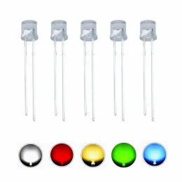 100pcs 5mm Diodo LED superior LED Branco/vermelho/verde/azul/amarelo Diodos emissores de luz Bulbos de iluminação brilhantes componentes eletrônicos