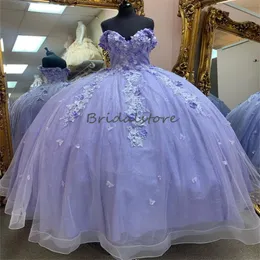 Элегантное сиреневое платье Quinceanera с бабочками, кружевное платье принцессы с 3D цветочным принтом, Vestidos D 15 Quinceanera 2024, корсетное платье для вечеринки по случаю дня рождения, шестнадцатилетия, торжественное вечернее платье