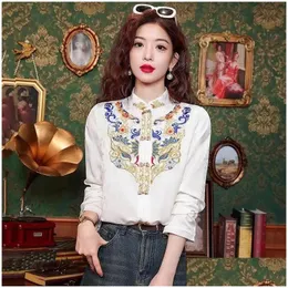Ethnic Clothing 2024 Chinese Double Breasted Shirt For Womens Spring Daily Wear Embroidered Hanfu Top Paired With Horse Face Skirt Dro Dhutz