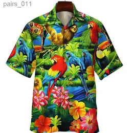 Herren lässige Hemden Sommer Blumenpapagei 3D-Print-Shirt Männer Frauen Modehemden einzelner Briefe Kurzarm Hawaiian Hemden Bluse Herren Kleidung 240402