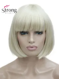 Wigs Strongbeauty Bob loiro curto, Swept Bangs Full Synthetic Wig