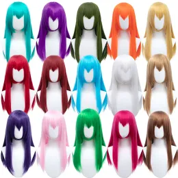 Wigs aosiwig 60cm طولها لوليتا مستقيمة الحزب الوردي الأرجواني الأزرق شعر مستعار الاصطناعية شعر مستعار مع الانفجارات الإناث الإناث