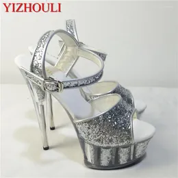 Scarpe da Ballo Nightclub Sex Donna Tacco Alto 15CM Colore Cristallo Cuore e Paillettes Matrimonio