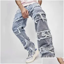 Men'S Jeans Mens Male Clothing Slim Fit Straight Tube Retro Hip Hop Pants Street Of Quality Pantalones Hombre Drop Delivery Apparel Dhboa