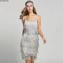 Lässige Kleider Vintage Vestidos 1920er Jahre Flapper Girl Kostüm Great Gatsby Kostüme Slash Neck Strappy Fringe Swing Party Frauen 30