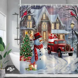 Shower Curtains Winter Christmas Curtain Cute Snowman Xmas Trees Red Truck Gift Forest House Snow Scene Year Decor Bathroom