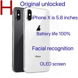 IPhone desbloqueado original x 5,8 polegadas Telefone A11 Reconhecimento facial, smartphone OLED com 100% de duração da bateria com cassete selado 4G RAM 256 GB