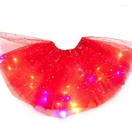 Saias Mulheres Meninas Estrelado para Céu Estrela Lantejoulas Saia LED Light Up Colorido Em Camadas Tule Ballet Dança Vestido Curto Luminoso