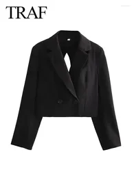 여자 재킷 2024 여자 검은 블레이저 옷깃 롱 슬리브 중공 등이없는 버튼 세련