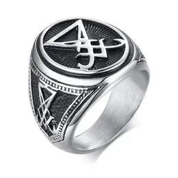 Sigil Of Lucifer Satanic Rings For Men Stainless Steel Symbol Seal Satan Ring Demon Side Jewelry Cluster246H