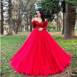 Rote Ballkleider für Frauen Langarm Abendkleid Formale Partykleider Vestidos De Gala Bogenkleider Custm