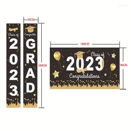 Party Decoration 3 Pieces 2024 Graduation Decorations Porch Sign Class of Grad Banner Flags for Outside