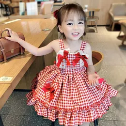 Summer Girl Play Bow Lace Decor Lolita Dress Baby Girl Sleeveless Sweet Style Princess Dress Tutu Dress 3-8Y 240402
