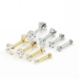 Slippers 40pcs Medical Titanium Steel Double Clear Round Cz Earrings Ear Hypoallergenic Nail Staright Eyebrow Ring 16g Bar