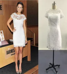 Małe białe sukienki czapki krótkie rękawy Alencon Lace Mini Celebrity Sukienki Prawdziwe obrazy letnie sukienki