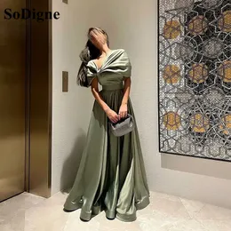 Sodigne Saudi Arabic Women Cap Sleeves Long 무도회 드레스 바닥 길이 이브닝 가운 두바이 새틴 플러스 공식적인 드레스 240320