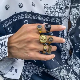 Clusterringe Europäischer und amerikanischer explosiver geometrischer Kristall 6-teiliges Set Ring einfache Persönlichkeit Mode trendige Legierung Retro für Männer