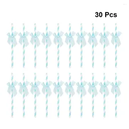 Engångskoppar Straws 30st Creative Bowknot Design Paper Utsökt Bow-Tie Birthday Cake Ornament Party Supplies (Sky-Blue)