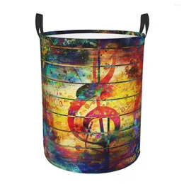 Laundry Bags Basket Abstract Colorful Music Notes Violin Clef Cloth Folding Dirty Clothes Storage Bucket Household