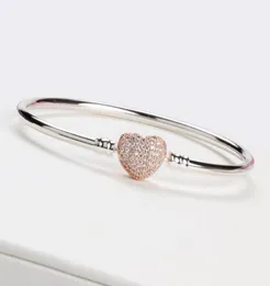 New Rose Gold Heart CZ Diamond Bangle Set Original Box for 925 Sterling Silver Women Wedding Bracelets Jewelry Associory5096872
