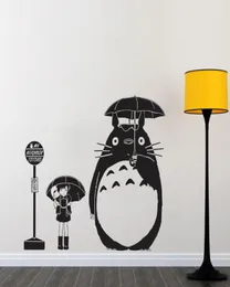 Decalque de parede de parada de ônibus meu vizinho Totoro removível interior adesivos de vinil para quartos infantis arte animal mural guarda-chuva padrão SYY543 24593361