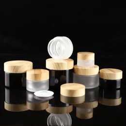 Bottles 6 X 5G 10G 15G 30G 50G Frosted Glass Jar Skin Care Eye Cream Jars Pot Refillable Bottle Cosmetic Container With Wood Grain Lid