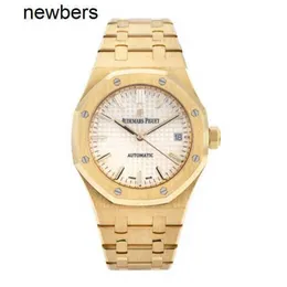 Top Men Aps Factory Audemar Pigue Relógio Movimento Suíço Abbey Royal Oak Relógio 37mm Índice Branco Marca de Hora Mostrador Dourado
