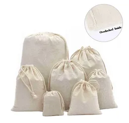 50st Double DrawString Calico Cotton Muslin Presentväskor för Herb Tea Wedding Party Favor Pouch Smycken Förpackningsväska Hela 21034878992