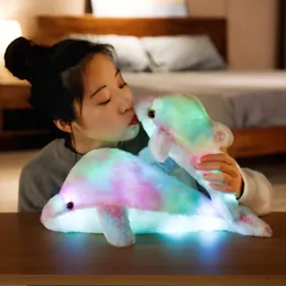 3045cm Glowing Dolphin Plush Doll Luminous Pillow Cushion Colorful LED Light Animal Stuffed Toys Gift For Children Kids Girls 240321