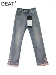 Jeans femininos mulheres cintura alta chinês beading cristal fino reto denim tornozelo comprimento calças 2024 inverno moda 29l6387