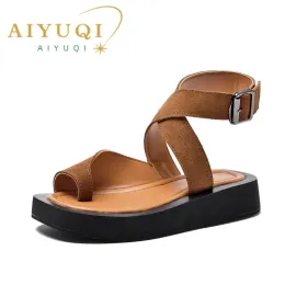 Slippers Aiyuqi Sandals Women Large Size Clip Toes Fashion 2023 New Roman Women Summer Sundals Sundy Sondals Healine Beach Sandals Women