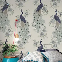 壁紙中国の花の孔雀の壁紙研究リビングルームベッドルームテレビソファバックグラウンドクラシックレストランヴィンテージ