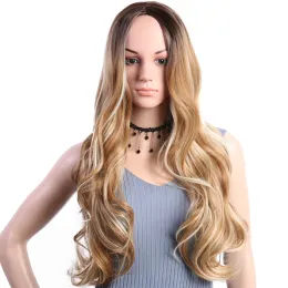 Parrucche parrucche lunghe ondulate naturali per donne nere resistenti al calore in fibra sintetica Balck marrone femminile Wig Cosplay